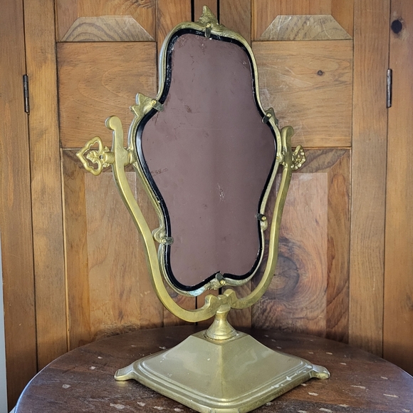 Vintage Brass Ornate Vanity Mirror - Picture 7 of 15